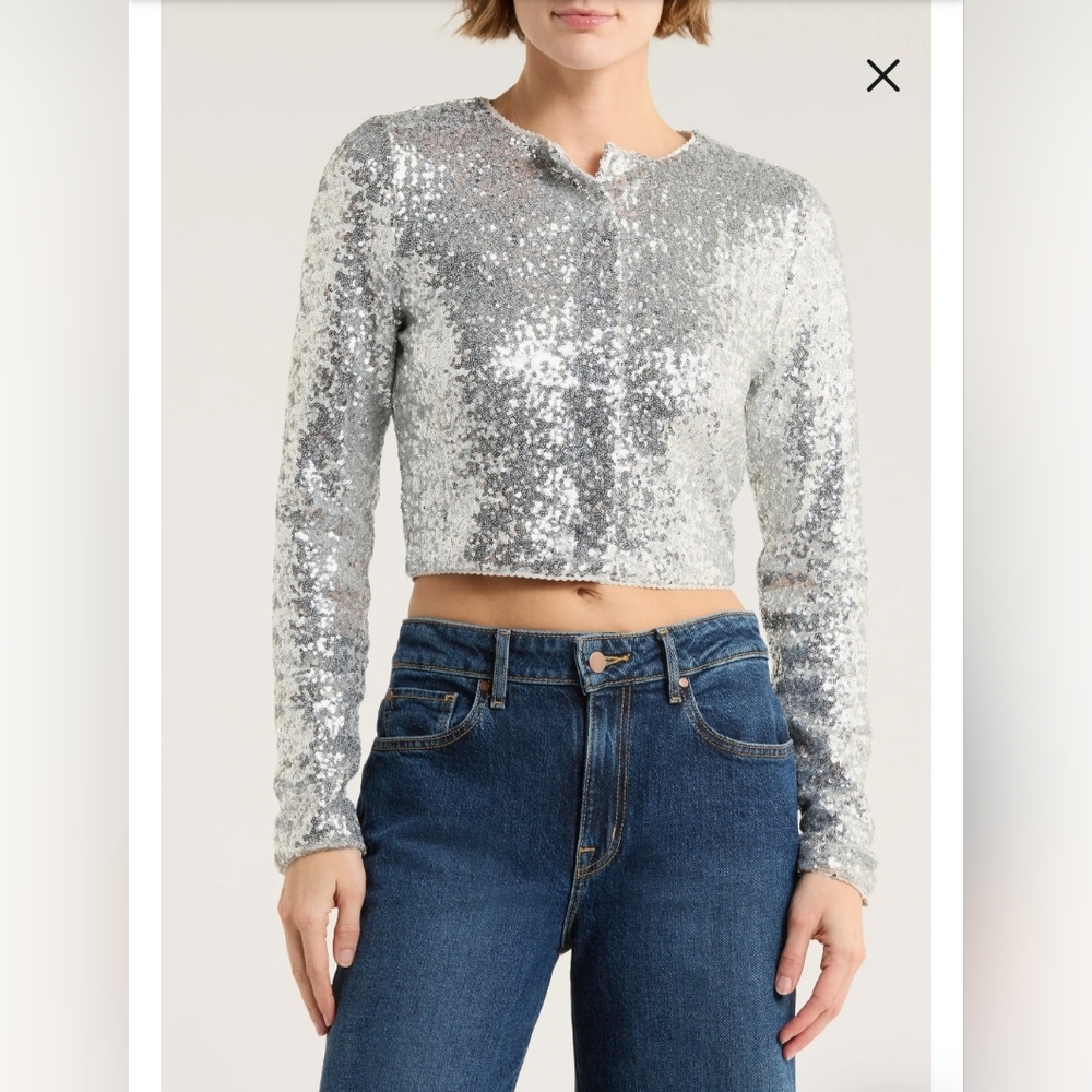 Silver Sequin Cropped Sweater